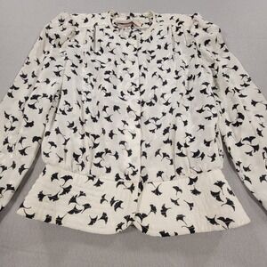 Vintage Richard Warren Floral Jacquard Peplum Blouse Long Sleeve Women's 8